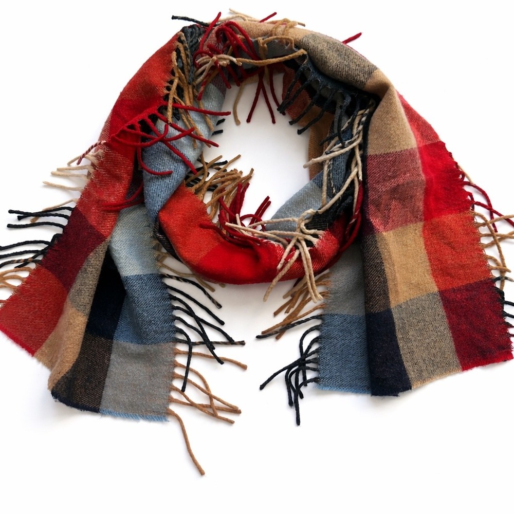 V. Fraas CASHMINK Plaid Scarf‎ Made in Germany Fringe Cashmere Feel